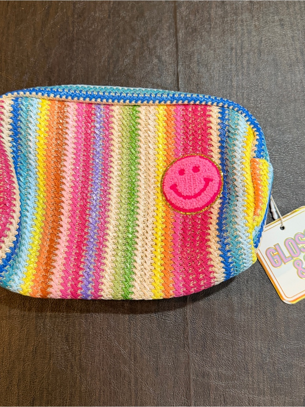 Rainbow Stripe Smiley Pouch - Multicolor NWT